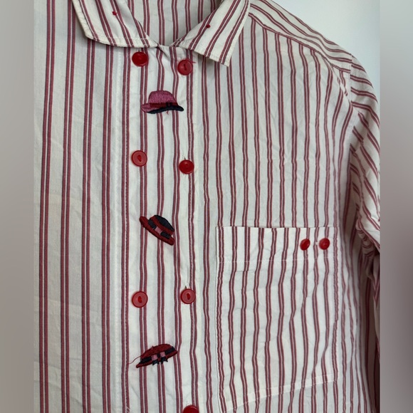 Vintage Betty Barclay Red White Striped hat embroidery Button-Up Shirt size 12 - Picture 5 of 12